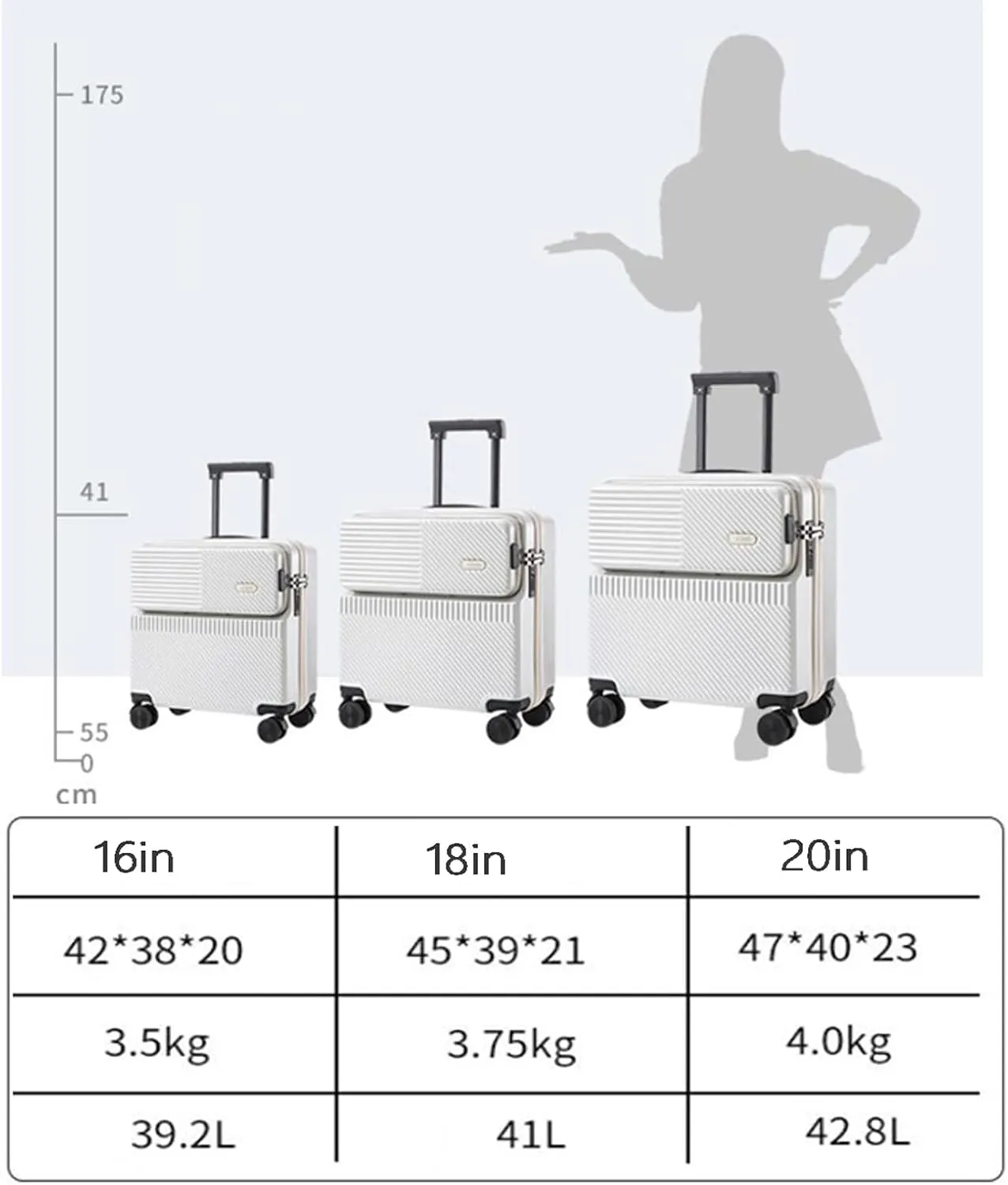 20 Inch Hard Shell Carry On Luggage with Spinner Wheels - Durable PC Suitcase for Travel, White(Red,20in)