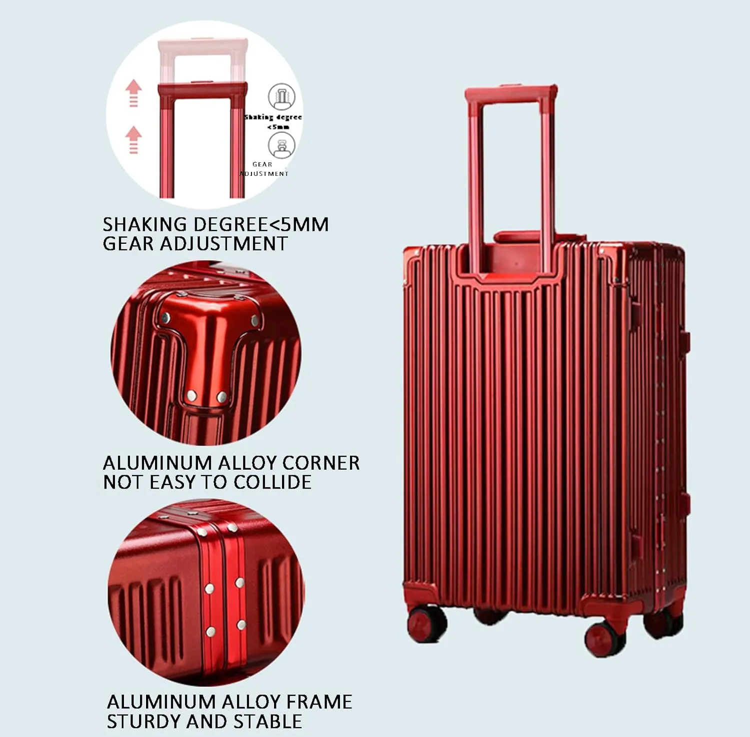 22in Aluminum Frame Carry-On Suitcase - Durable ABS PC with 4 Spinner Wheels, Blue Luggage for Travel(Gray,22in)