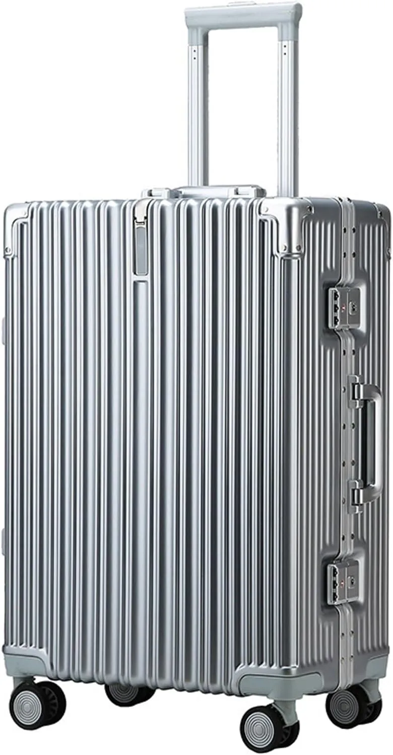 22in Aluminum Frame Carry-On Suitcase - Durable ABS PC with 4 Spinner Wheels, Blue Luggage for Travel(Silver,22in)