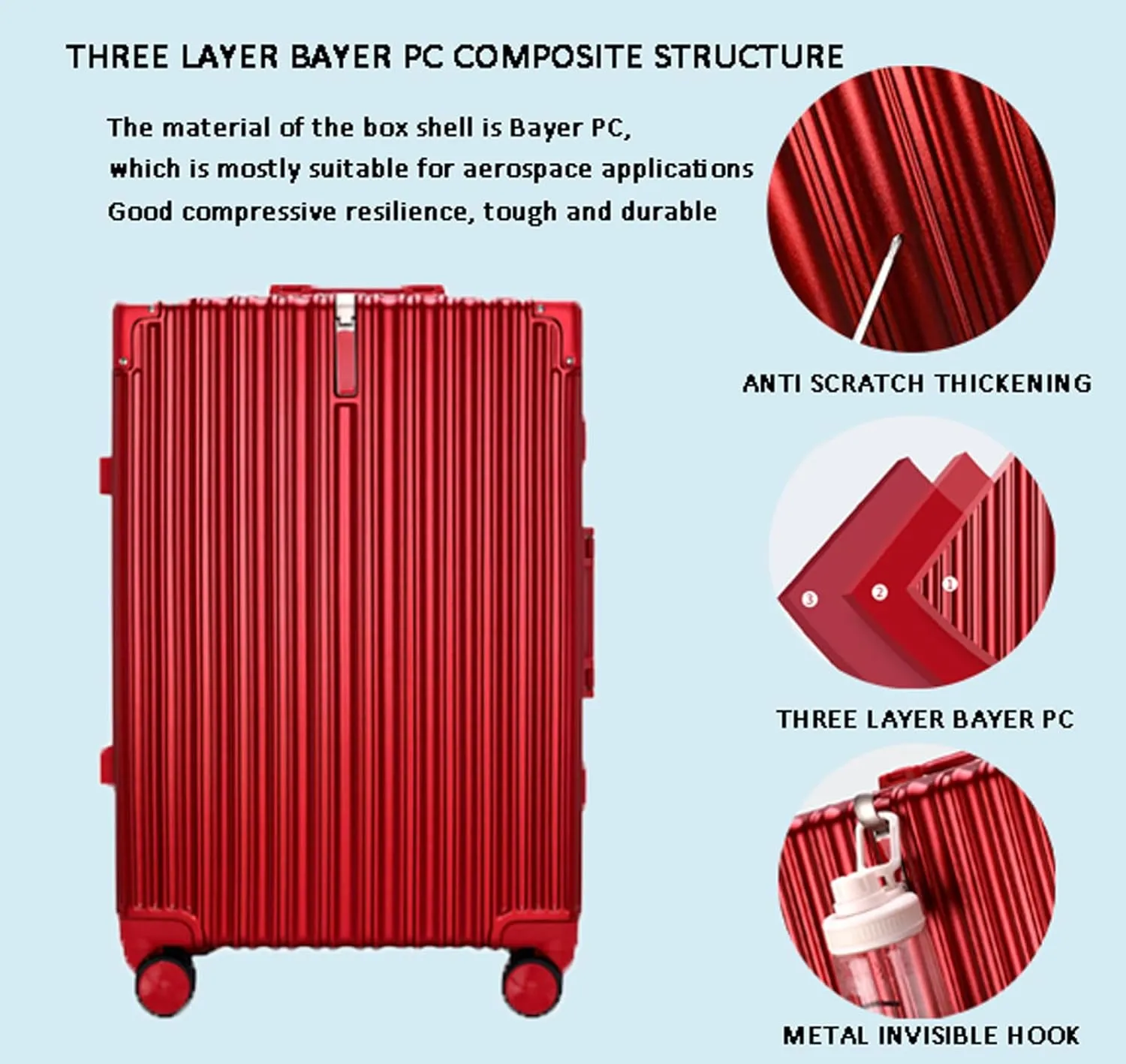 22in Aluminum Frame Carry-On Suitcase - Durable ABS PC with 4 Spinner Wheels, Blue Luggage for Travel(Silver,22in)