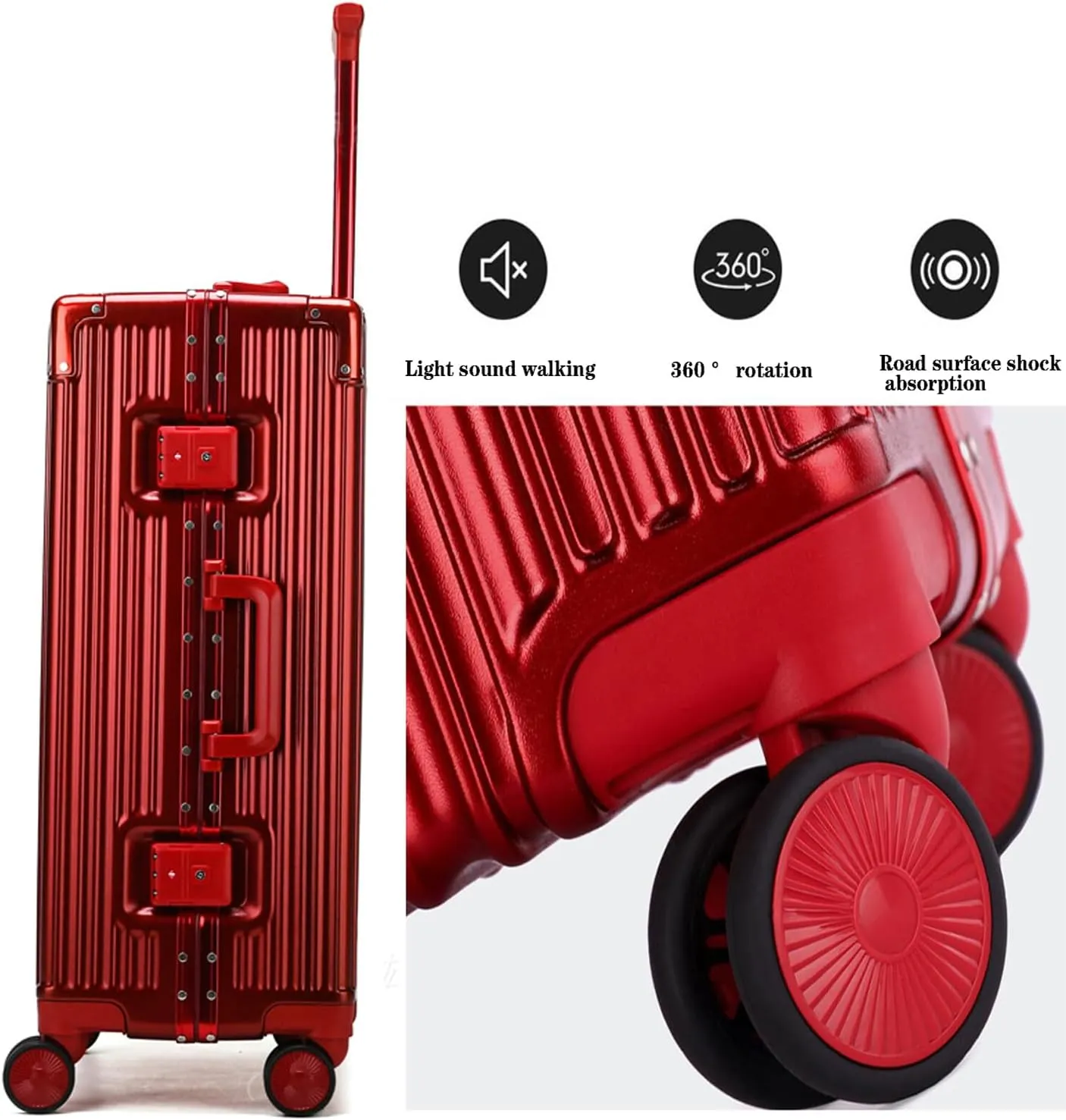 22in Aluminum Frame Carry-On Suitcase - Durable ABS PC with 4 Spinner Wheels, Blue Luggage for Travel(Silver,22in)