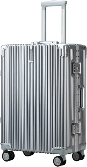 22in Aluminum Frame Carry-On Suitcase - Durable ABS PC with 4 Spinner Wheels, Blue Luggage for Travel(Silver,22in)
