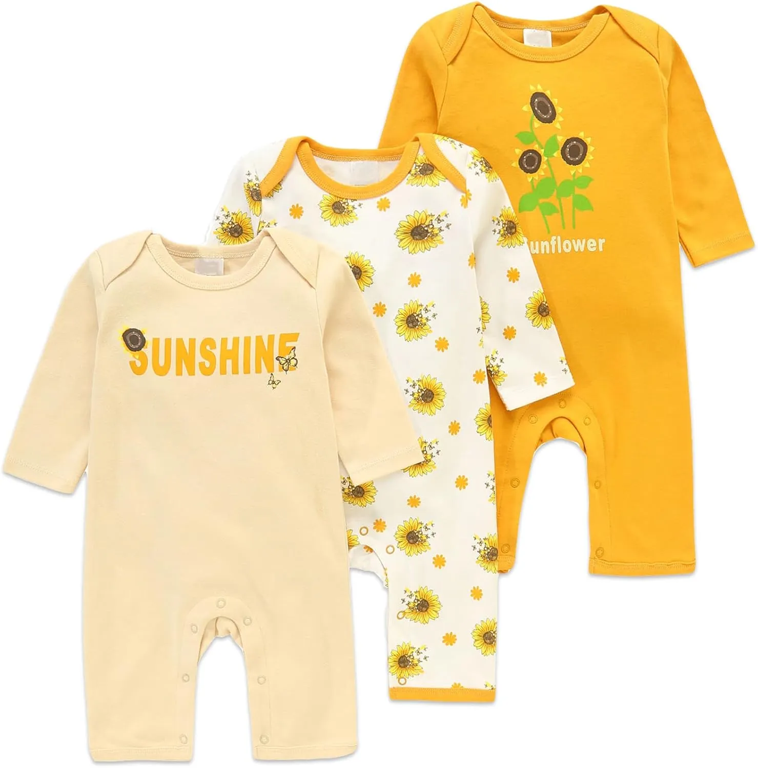 3-Pack Baby Footless Rompers, Infant Cotton Coveralls Onesie Jumpsuit for Boys Girls