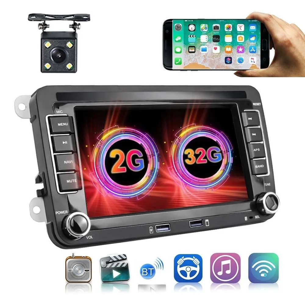 7 Inch Android Car Multimedia Player With Navigation & Bluetooth 2   32G - Standard   4Lights Camera - Fits Volkswagen