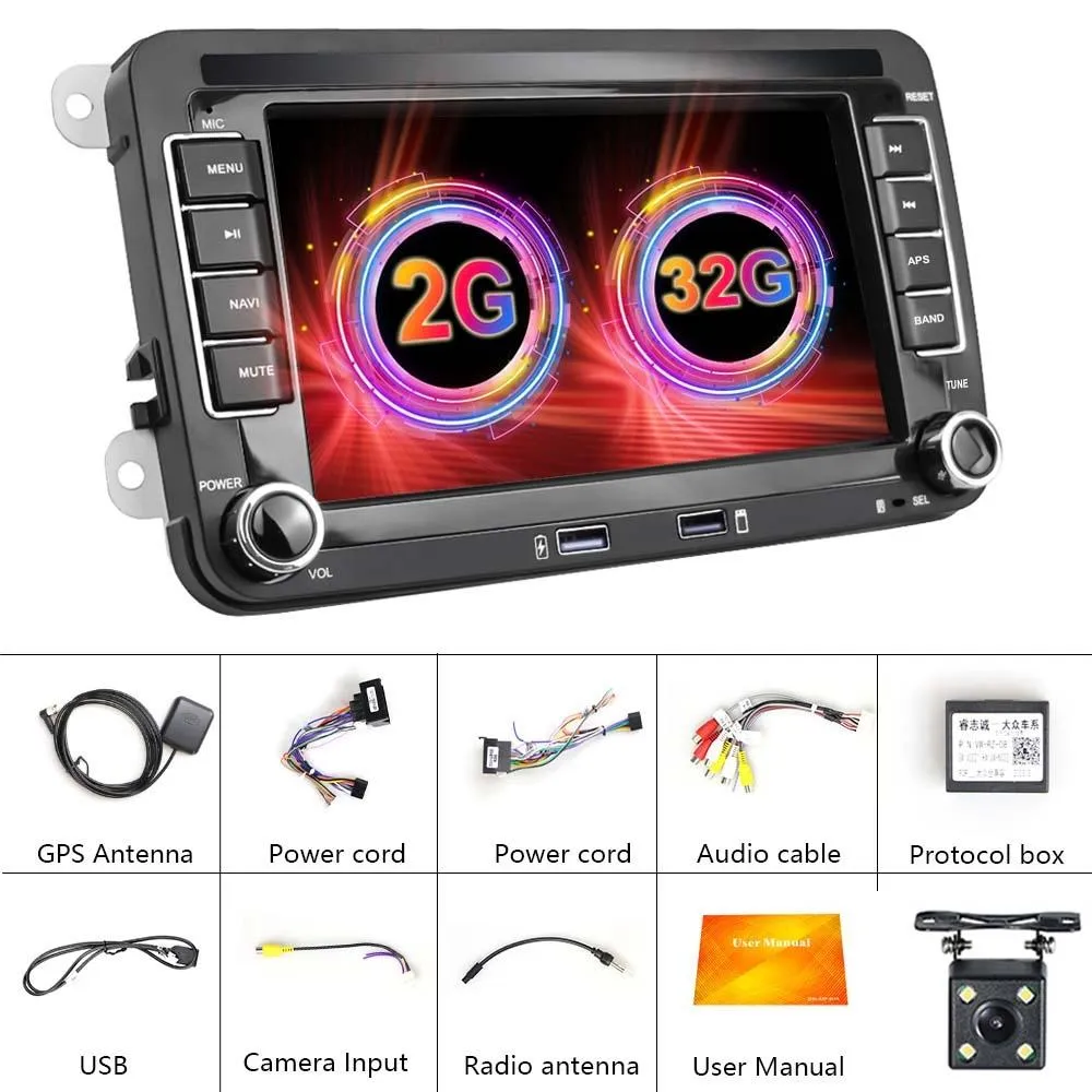 7 Inch Android Car Multimedia Player With Navigation & Bluetooth 2   32G - Standard   4Lights Camera - Fits Volkswagen
