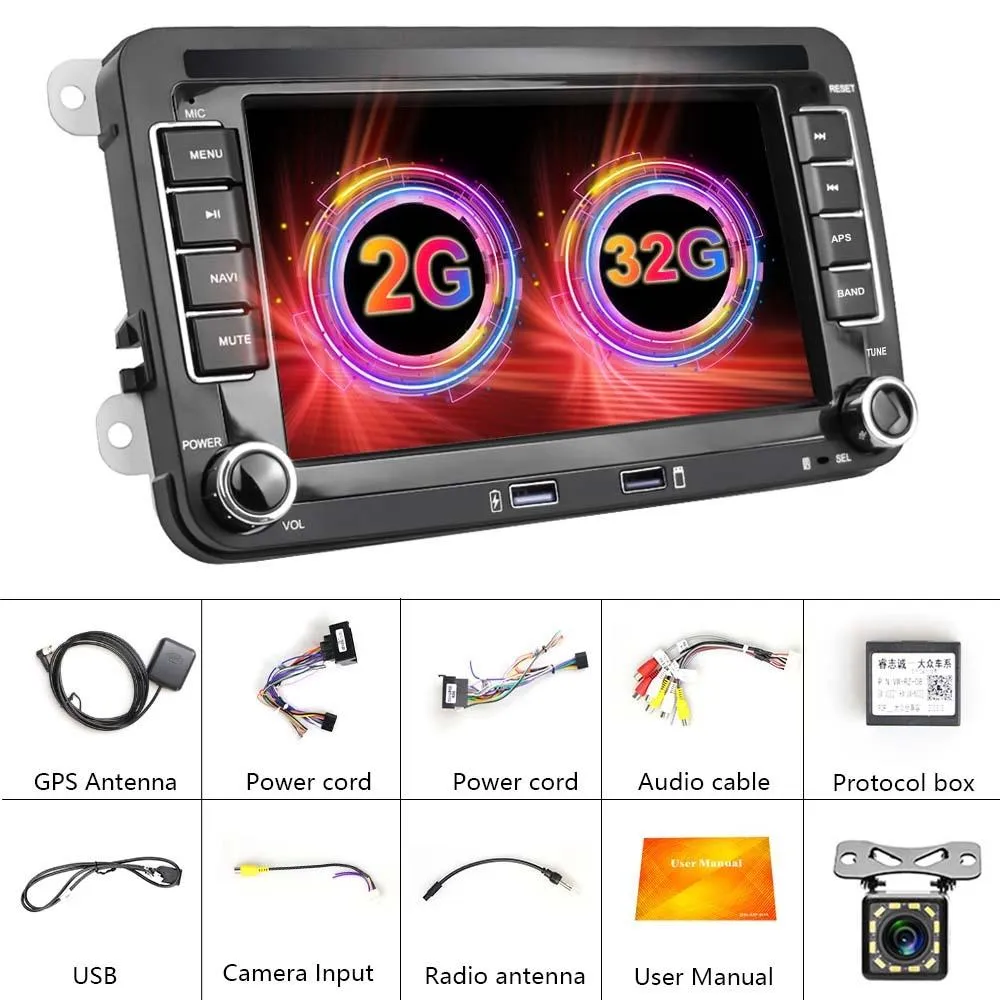 7 Inch Android Car Multimedia Player With Navigation Bluetooth Reversing Camera - 10.0 Os - 2   32G - Standard   12Lights - Fits Volkswagen