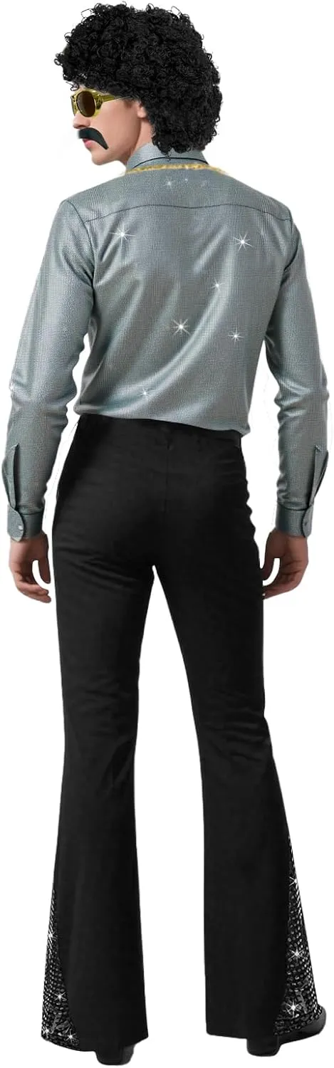 70s Outfits for Men 6 Pcs Disco Outfit Retro Costume with Bell Bottom Pants
