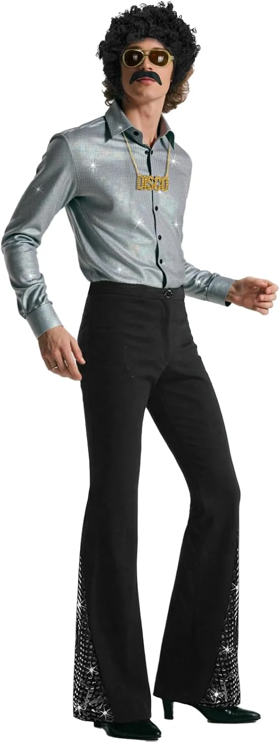 70s Outfits for Men 6 Pcs Disco Outfit Retro Costume with Bell Bottom Pants