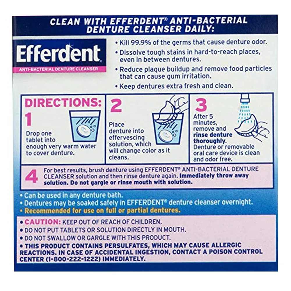 80 Ct Efferdent Denture Cleanser Tablets Antibacterial Whitening Complete Clean