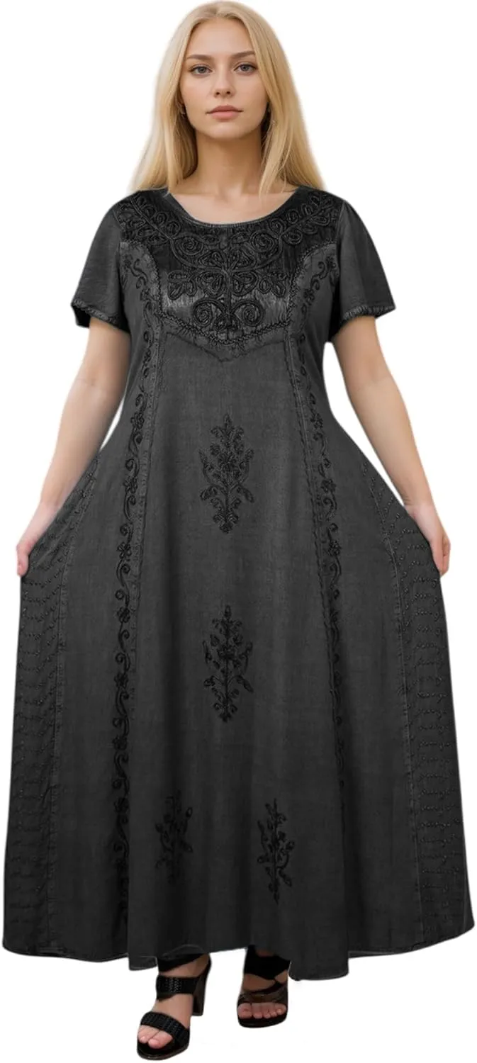 Agan Traders Women's 2025 Spring Sleeveless Maxi Dress for Women - Short Sleeve Embroidered Long Sun Dress Gown