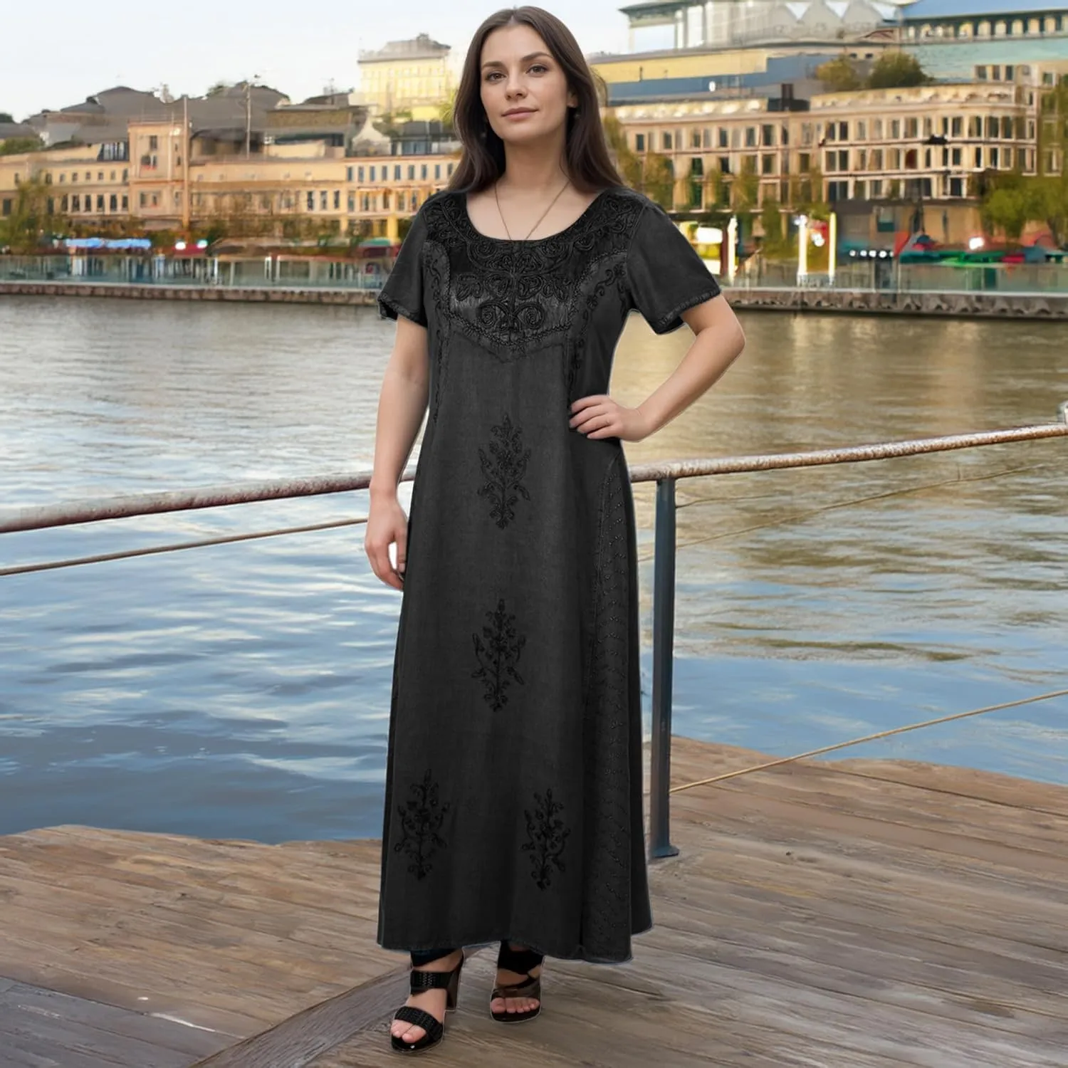 Agan Traders Women's 2025 Spring Sleeveless Maxi Dress for Women - Short Sleeve Embroidered Long Sun Dress Gown