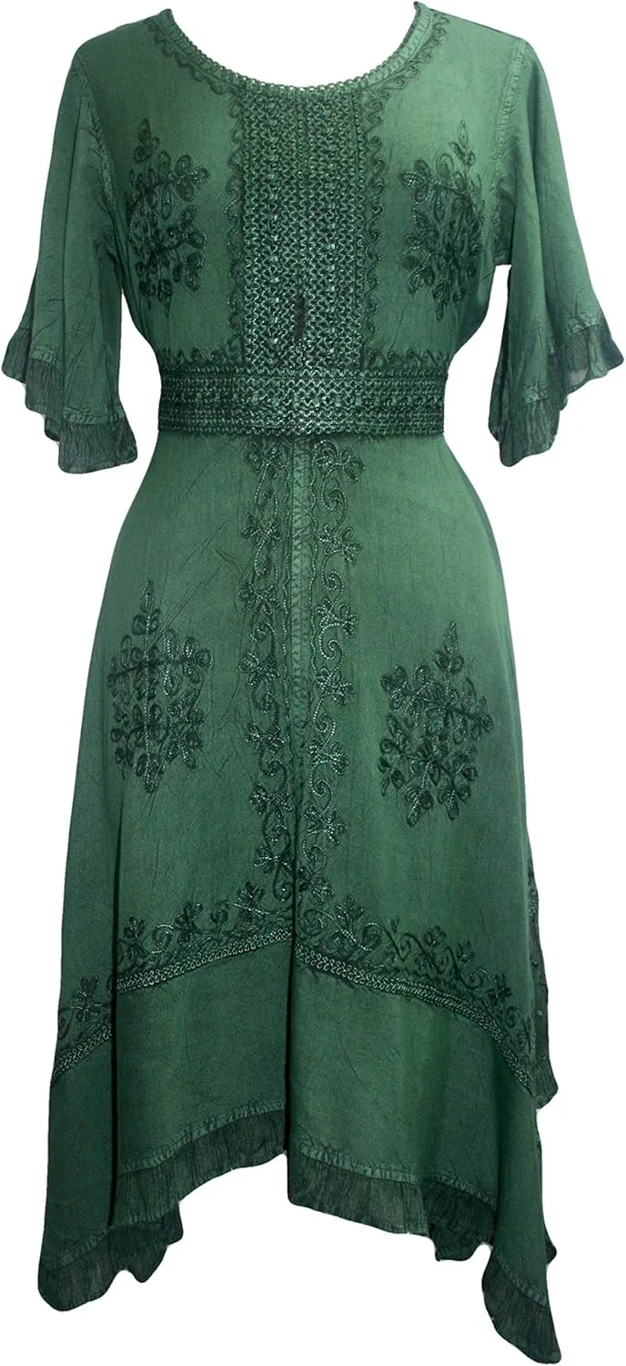 Agan Traders Women's 2025 Summer Boho Vintage Embroidered Short Sleeve Long Maxi Gown Dress with Uneven Hem and Scoop Neck