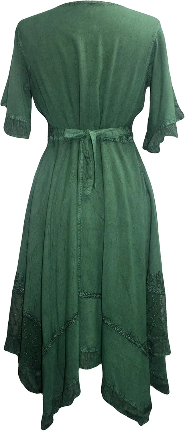 Agan Traders Women's 2025 Summer Boho Vintage Embroidered Short Sleeve Long Maxi Gown Dress with Uneven Hem and Scoop Neck