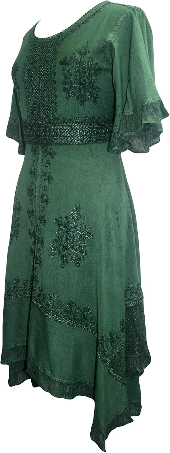 Agan Traders Women's 2025 Summer Boho Vintage Embroidered Short Sleeve Long Maxi Gown Dress with Uneven Hem and Scoop Neck
