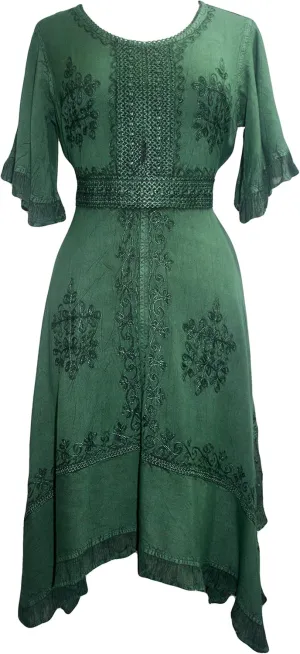 Agan Traders Women's 2025 Summer Boho Vintage Embroidered Short Sleeve Long Maxi Gown Dress with Uneven Hem and Scoop Neck