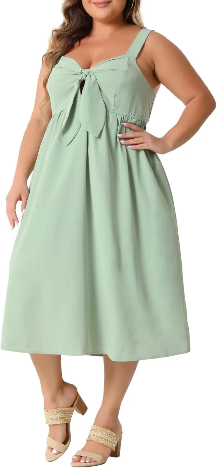 Agnes Orinda Plus Size Dresses for Women Cute with Bow Flowy Back Smocked Midi Cami Dresses 2024 Summer