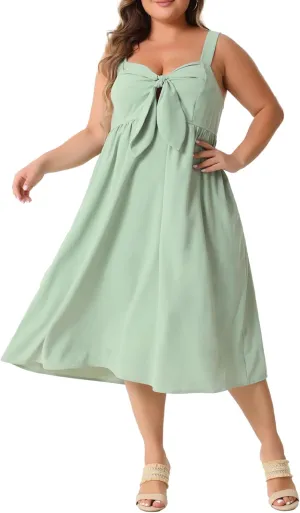 Agnes Orinda Plus Size Dresses for Women Cute with Bow Flowy Back Smocked Midi Cami Dresses 2024 Summer