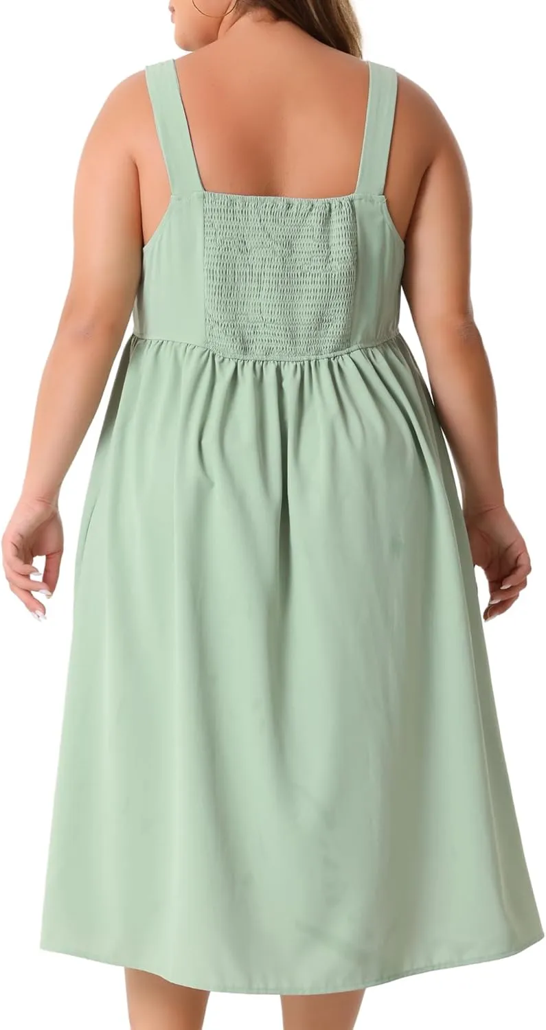 Agnes Orinda Plus Size Dresses for Women Cute with Bow Flowy Back Smocked Midi Cami Dresses 2024 Summer