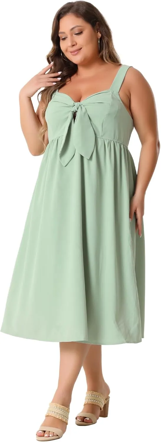 Agnes Orinda Plus Size Dresses for Women Cute with Bow Flowy Back Smocked Midi Cami Dresses 2024 Summer