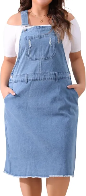 Agnes Orinda Women's Plus Size Overalls Dresses Jean Skirt Distressed Racerback Suspender Denim Overall Dress