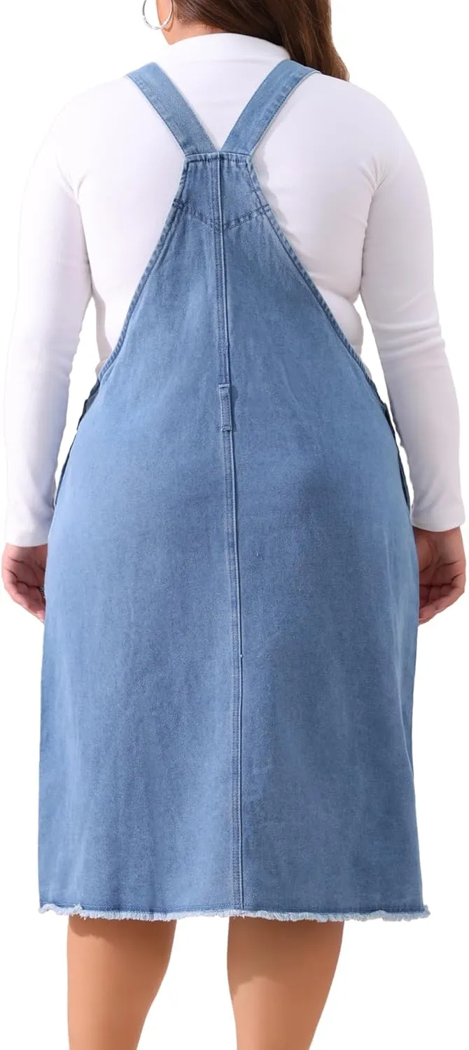 Agnes Orinda Women's Plus Size Overalls Dresses Jean Skirt Distressed Racerback Suspender Denim Overall Dress