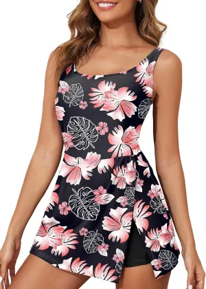 Aleumdr One Piece Swimdress Swimsuit for Women Tummy Control Split Swim Dress Skirt Bathing Suit with Pockets