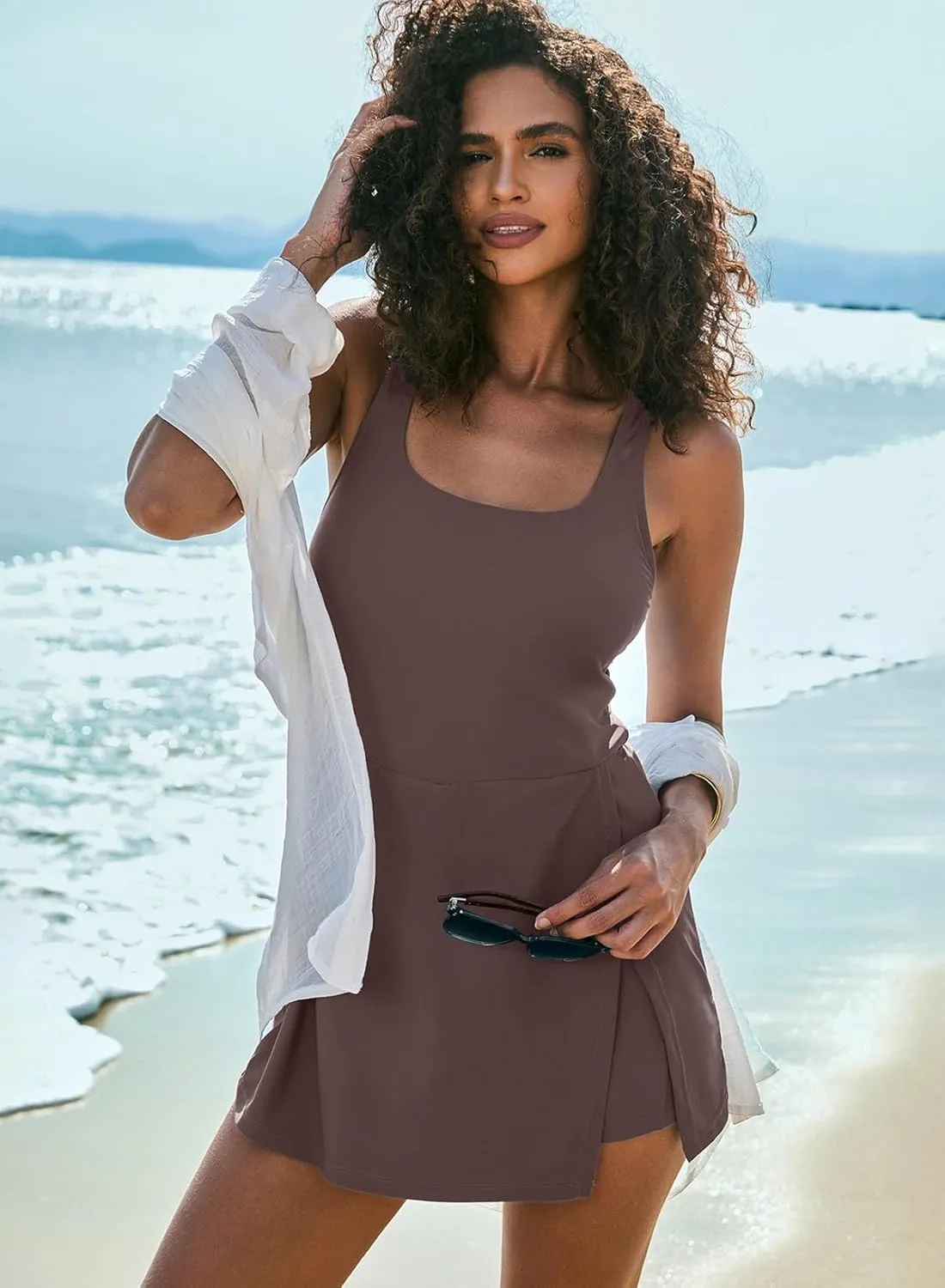 Aleumdr One Piece Swimdress Swimsuit for Women Tummy Control Split Swim Dress Skirt Bathing Suit with Pockets