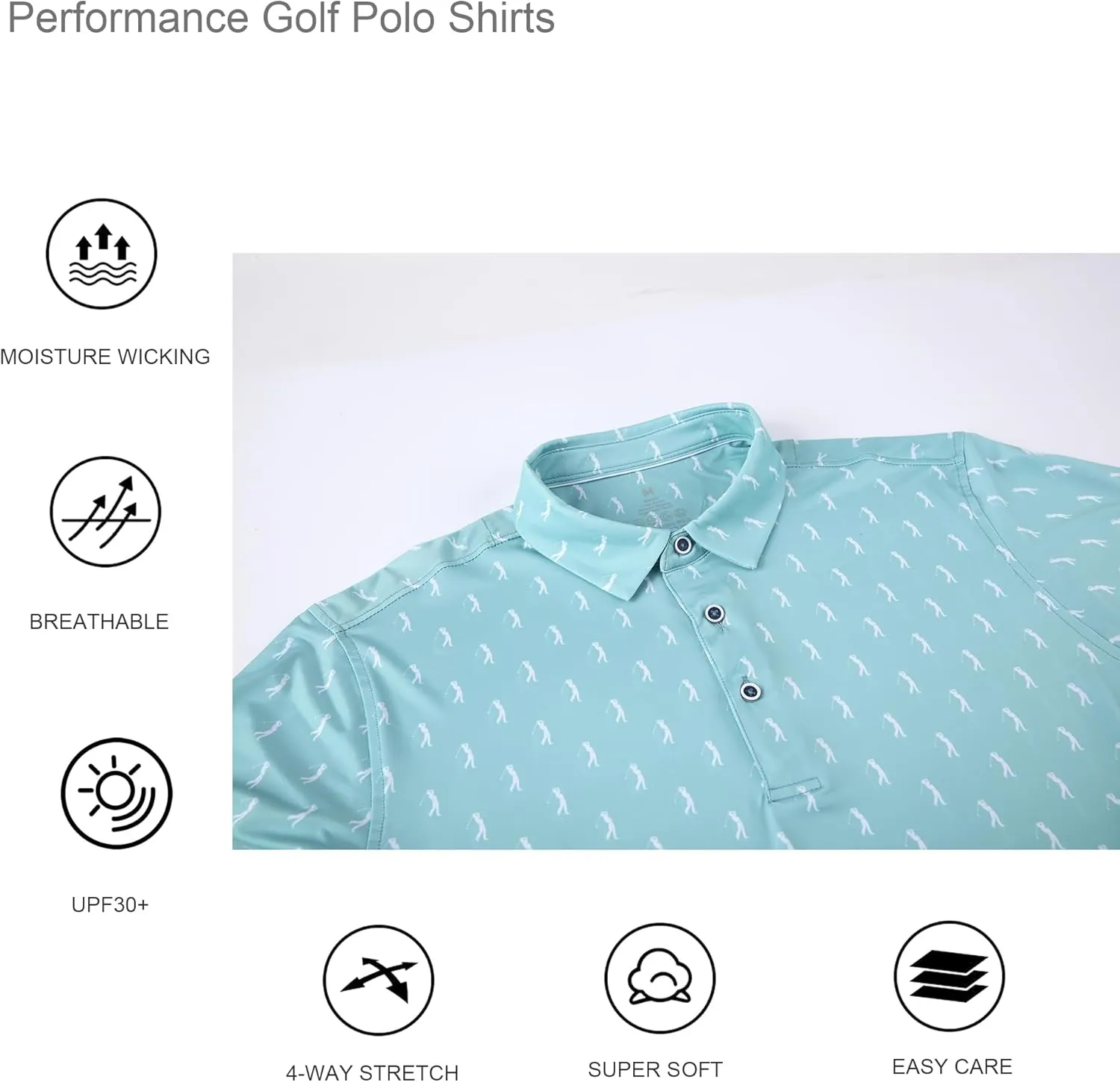 Alex Vando Mens Golf Shirt Moisture Wicking Quick-Dry Print Performance Polo Shirts for Men