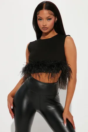 Alivia Faux Feather Top - Black