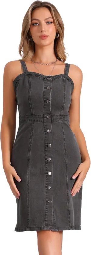 Allegra K Button Down Denim Dress for Women's Summer 2025 Sleeveless Sweetheart Neck Jeans Dresses