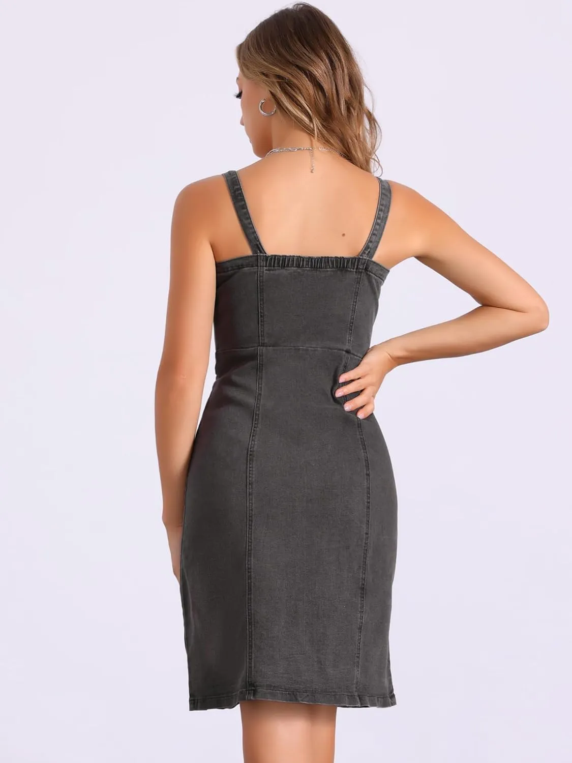 Allegra K Button Down Denim Dress for Women's Summer 2025 Sleeveless Sweetheart Neck Jeans Dresses