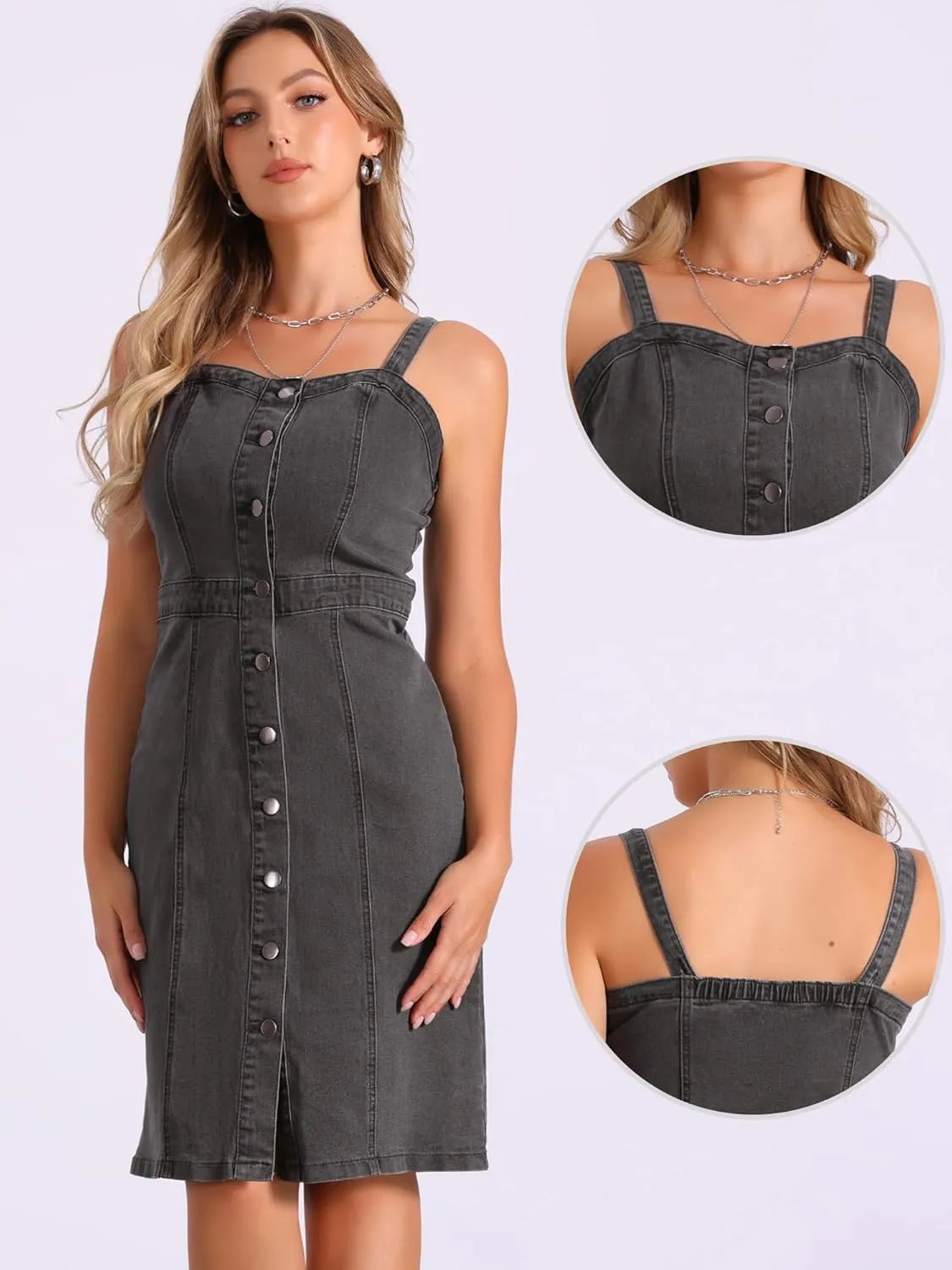 Allegra K Button Down Denim Dress for Women's Summer 2025 Sleeveless Sweetheart Neck Jeans Dresses