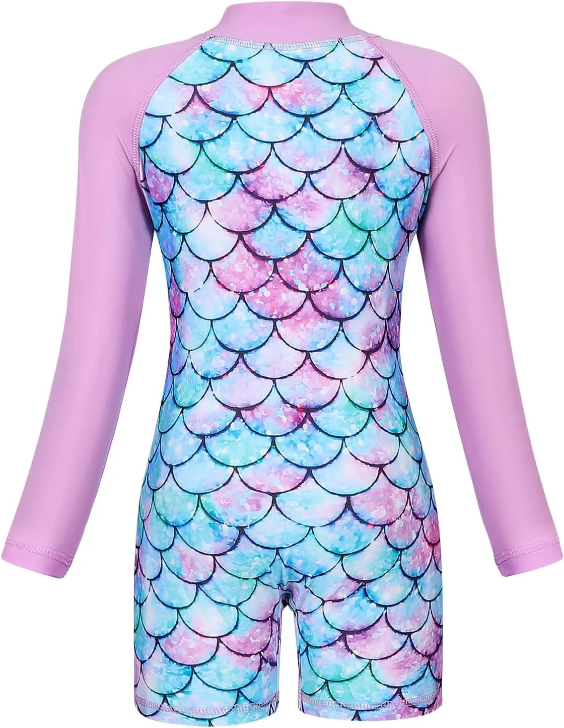 AmzBarley Girls Swimwear Mermaid Rash Guard Shirt One Piece Swimsuit Kids Fish Scale Bathing Suit UPF 50  Sunsuit 2-10 Years
