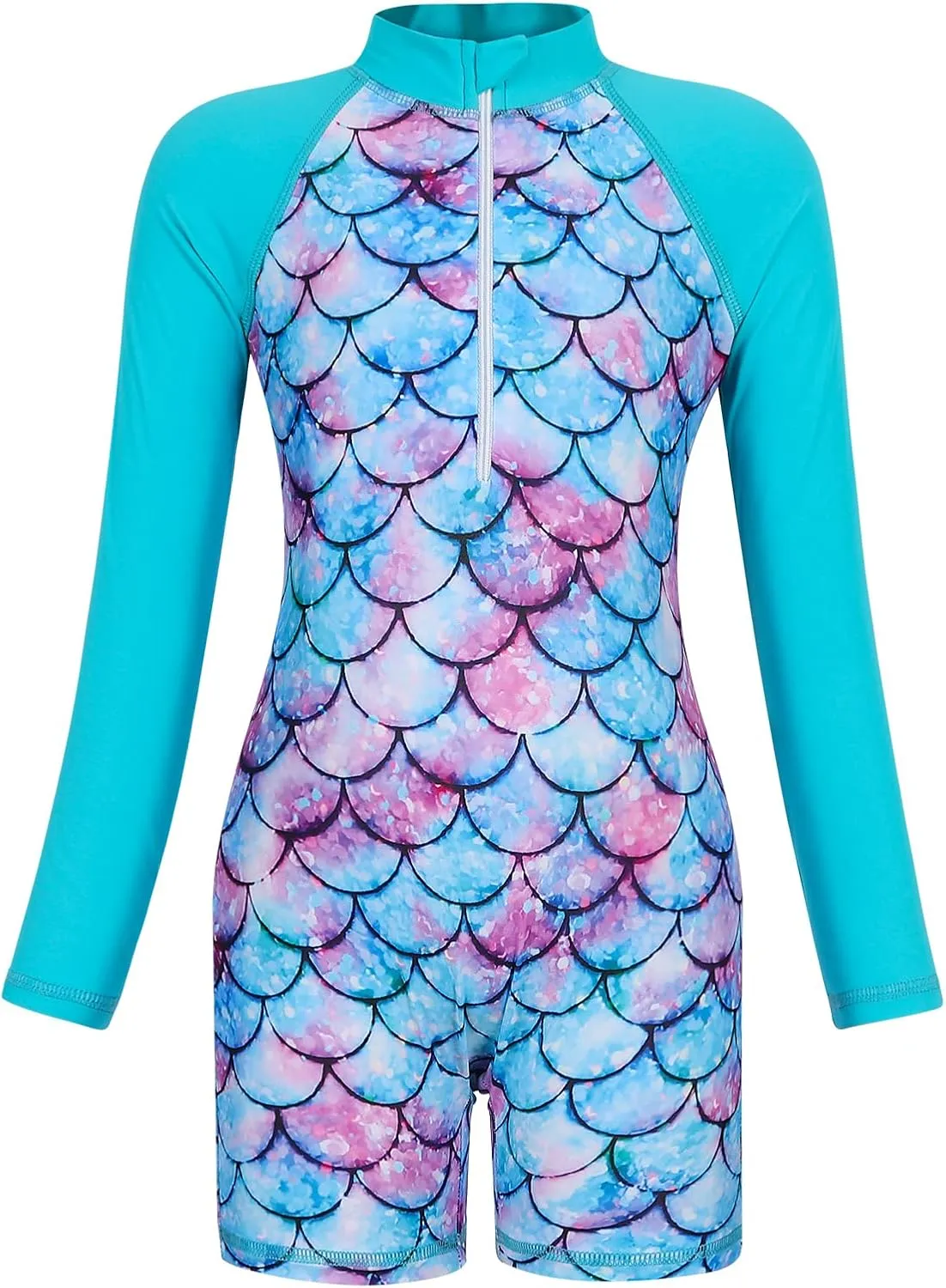 AmzBarley Girls Swimwear Mermaid Rash Guard Shirt One Piece Swimsuit Kids Fish Scale Bathing Suit UPF 50  Sunsuit 2-10 Years