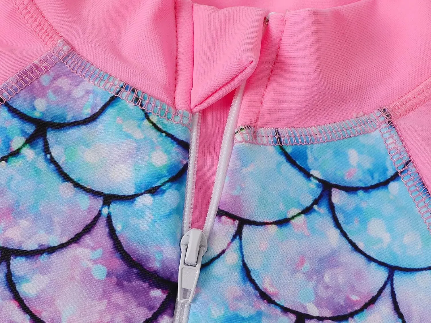 AmzBarley Girls Swimwear Mermaid Rash Guard Shirt One Piece Swimsuit Kids Fish Scale Bathing Suit UPF 50  Sunsuit 2-10 Years