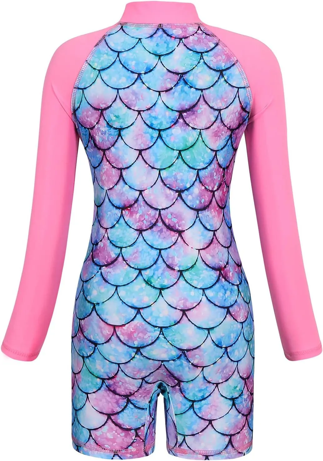 AmzBarley Girls Swimwear Mermaid Rash Guard Shirt One Piece Swimsuit Kids Fish Scale Bathing Suit UPF 50  Sunsuit 2-10 Years