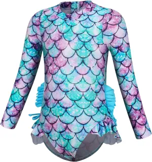 AmzBarley Girls Swimwear Mermaid Rash Guard Shirt One Piece Swimsuit Kids Fish Scale Bathing Suit UPF 50  Sunsuit 2-10 Years