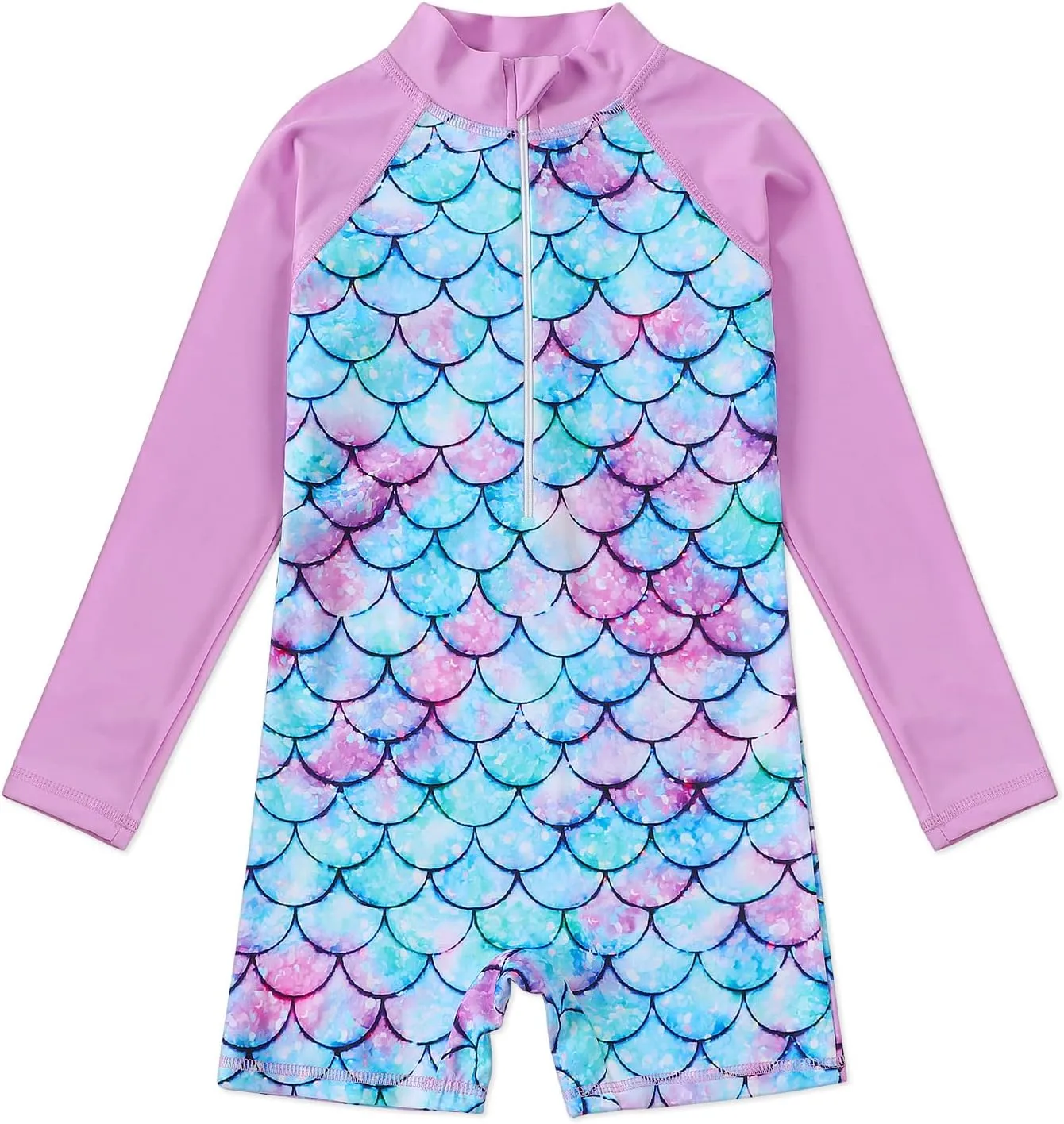 AmzBarley Girls Swimwear Mermaid Rash Guard Shirt One Piece Swimsuit Kids Fish Scale Bathing Suit UPF 50  Sunsuit 2-10 Years