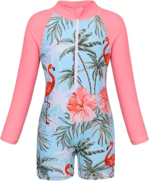 AmzBarley Girls Swimwear Mermaid Rash Guard Shirt One Piece Swimsuit Kids Fish Scale Bathing Suit UPF 50  Sunsuit 2-10 Years