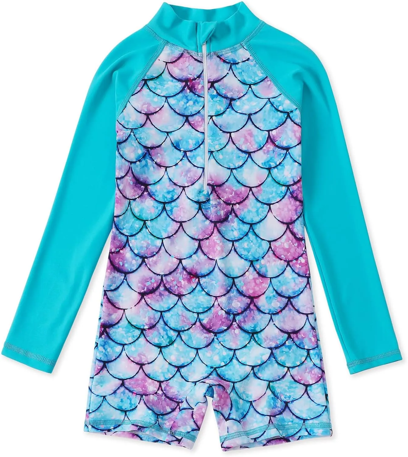 AmzBarley Girls Swimwear Mermaid Rash Guard Shirt One Piece Swimsuit Kids Fish Scale Bathing Suit UPF 50  Sunsuit 2-10 Years