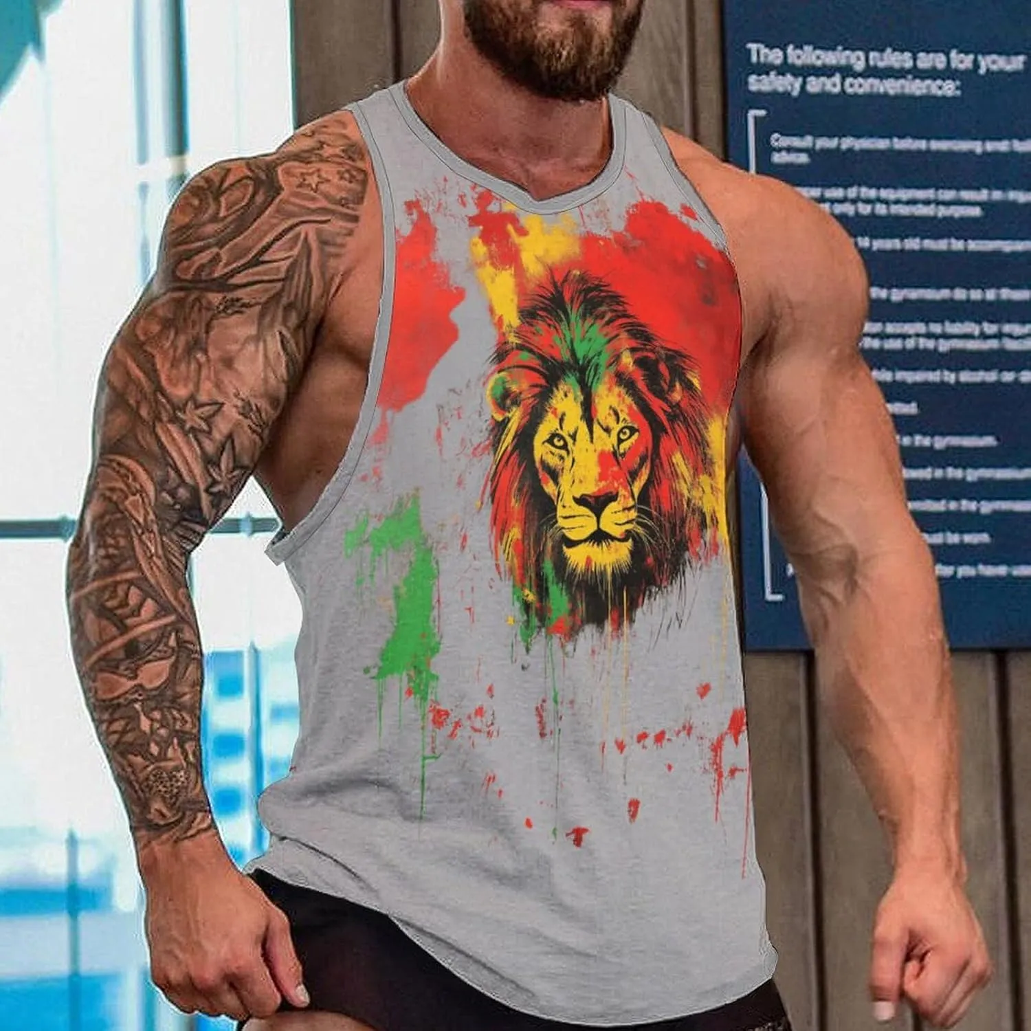 Animal Print Tank Tops for Men 2025 Summer Cotton Sport Tank Sleeveless Workout T-Shirts Athletic Undershirts