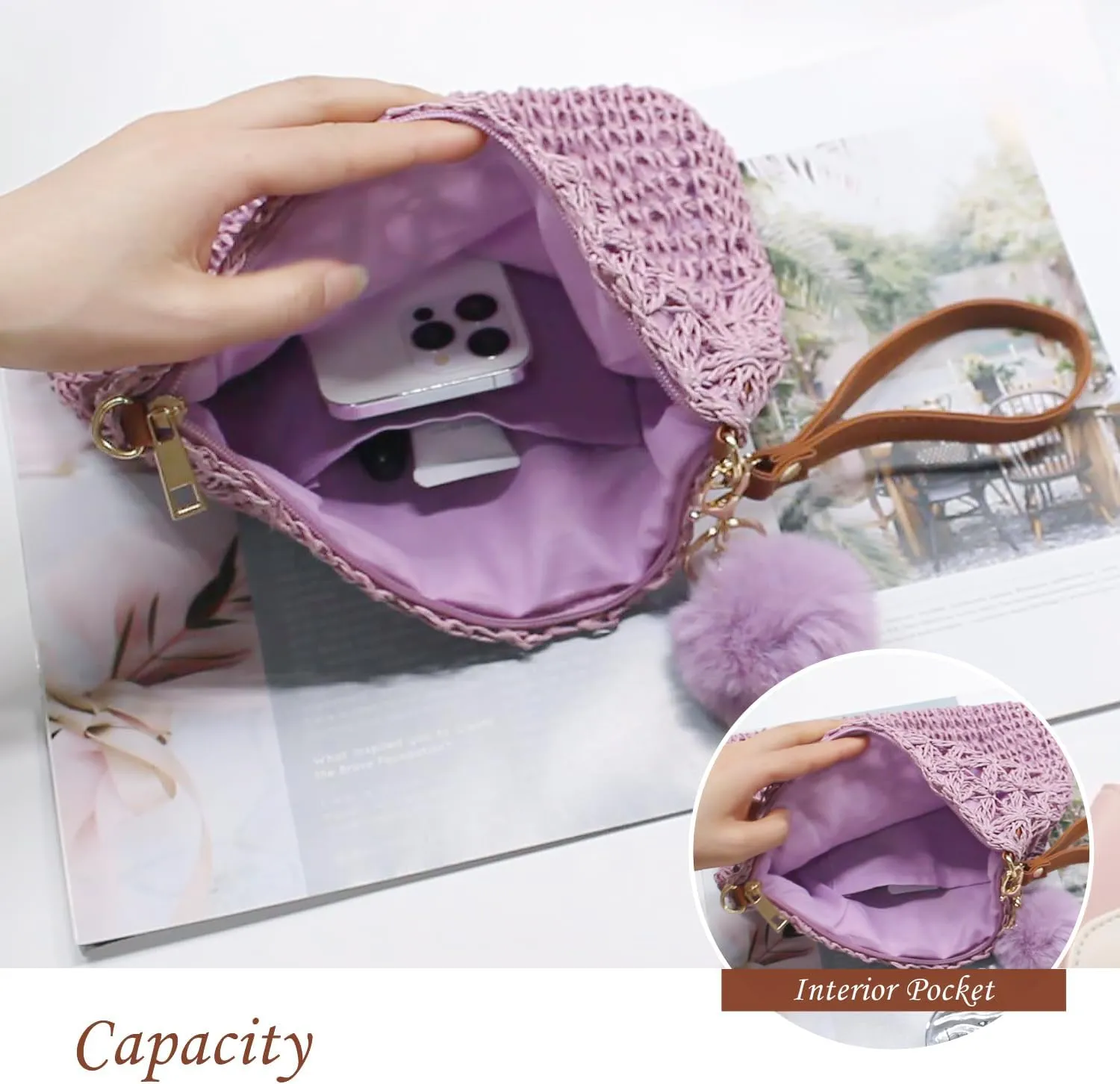Aovtero Straw Crossbody Bags Women Summer Woven Shoulder Purse Beach Wristlet Zipper