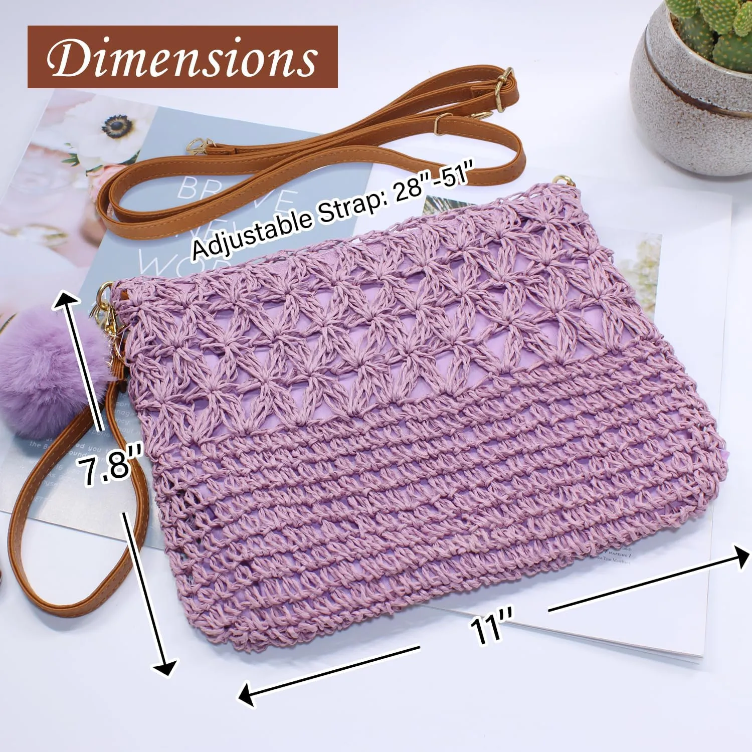 Aovtero Straw Crossbody Bags Women Summer Woven Shoulder Purse Beach Wristlet Zipper