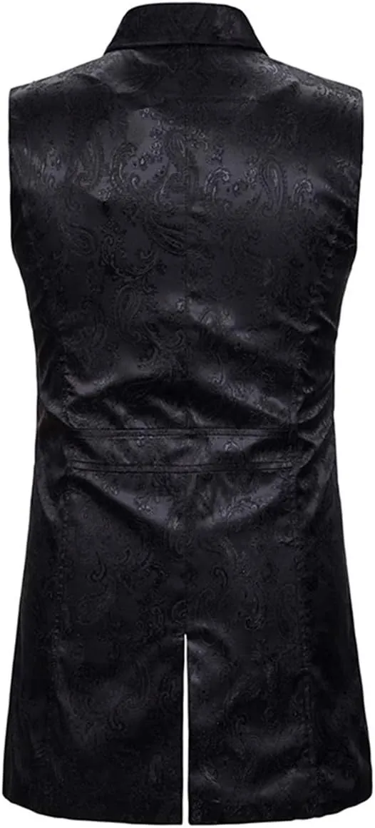 AOWOFS Men's Paisley Fashion Long Vest Casual Button Double Breasted Gothic Steampunk Waistcoat