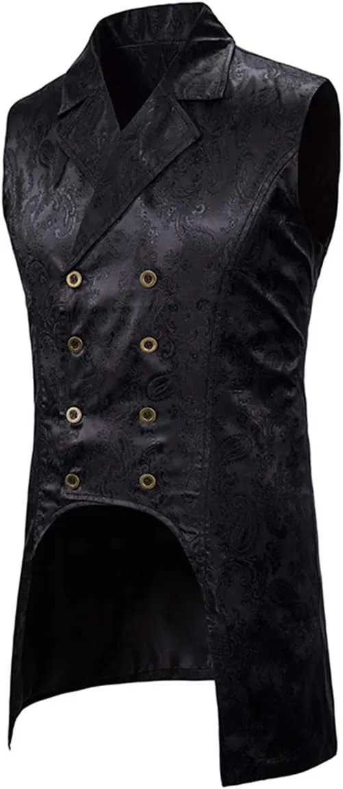 AOWOFS Men's Paisley Fashion Long Vest Casual Button Double Breasted Gothic Steampunk Waistcoat
