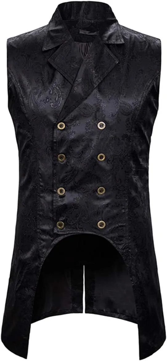 AOWOFS Men's Paisley Fashion Long Vest Casual Button Double Breasted Gothic Steampunk Waistcoat