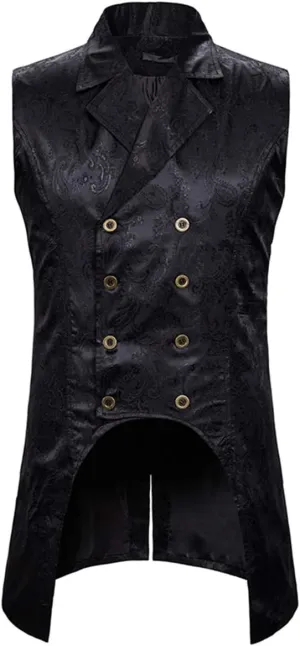 AOWOFS Men's Paisley Fashion Long Vest Casual Button Double Breasted Gothic Steampunk Waistcoat