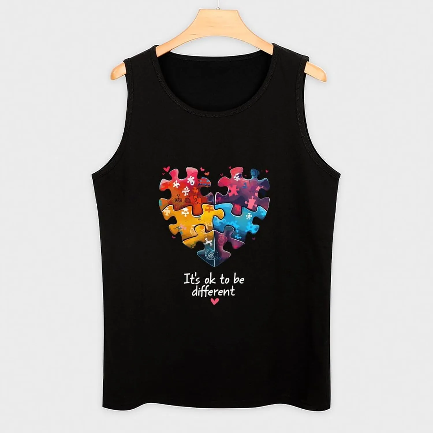 Autism Awareness Its Ok to Be Different Mens Tank Top Cotton Undershirt Crewneck Sleeveless Shirt for Summer