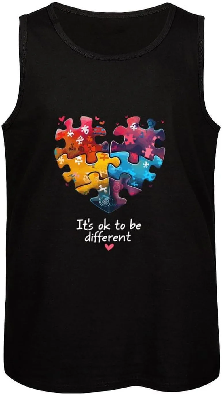 Autism Awareness Its Ok to Be Different Mens Tank Top Cotton Undershirt Crewneck Sleeveless Shirt for Summer