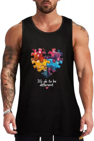 Autism Awareness Its Ok to Be Different Mens Tank Top Cotton Undershirt Crewneck Sleeveless Shirt for Summer